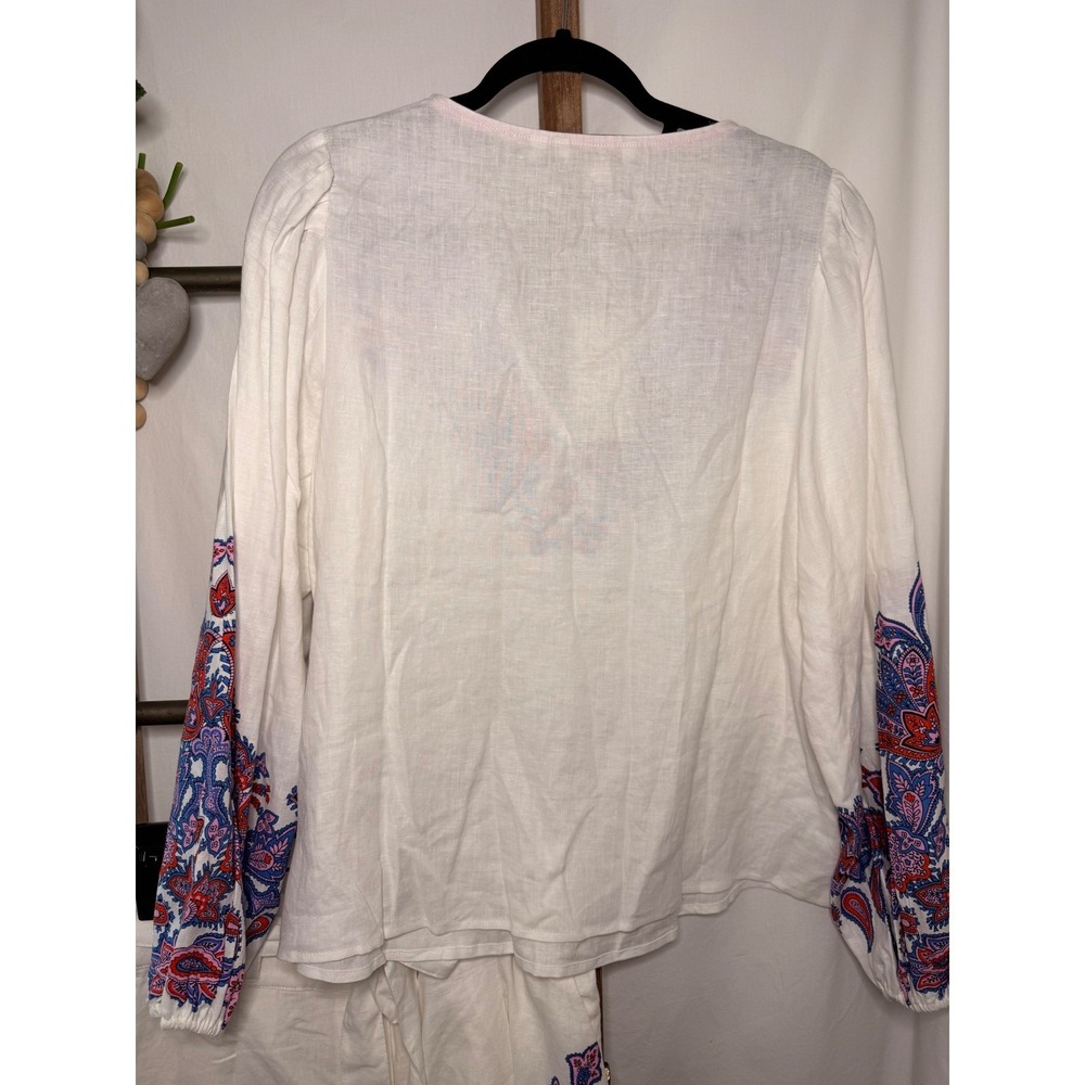 Boden Womens White Linen Paisley Embroidered Tunic Top and Shorts Set US 10 NEW - Picture 4 of 14